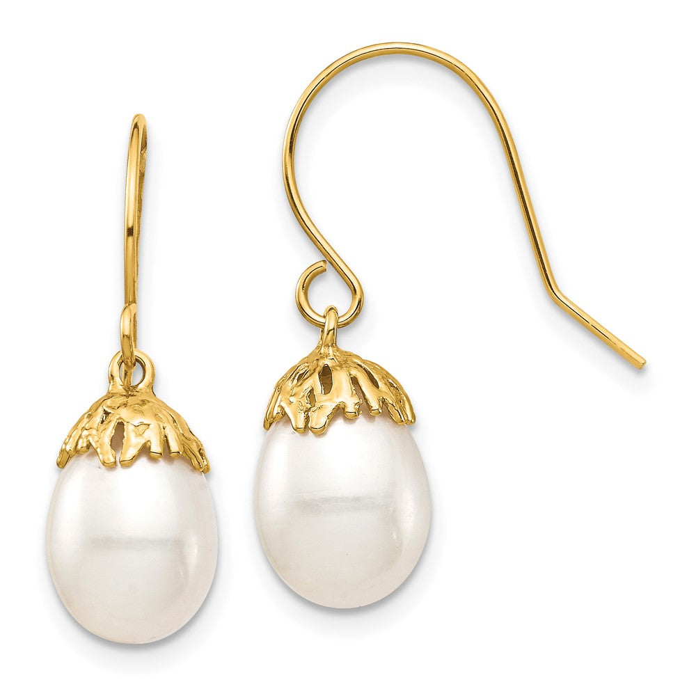 Gold 7-8mm White Rice Freshwater Cultured Pearl Dangle Earrings Model-XF704E - Charlie & Co. Jewelry