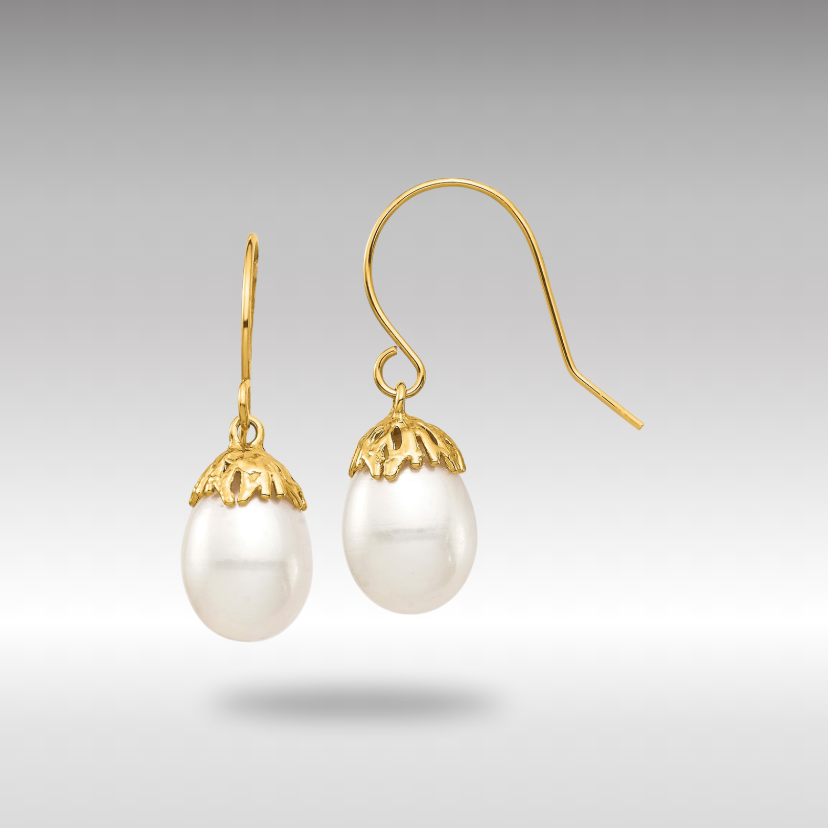 Gold 7-8mm White Rice Freshwater Cultured Pearl Dangle Earrings Model-XF704E - Charlie & Co. Jewelry