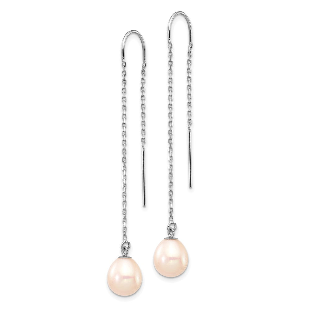 White Gold 7-8mm White Teardrop FW Cultured Pearl Threader Earrings - Model XF707E - Charlie & Co. Jewelry