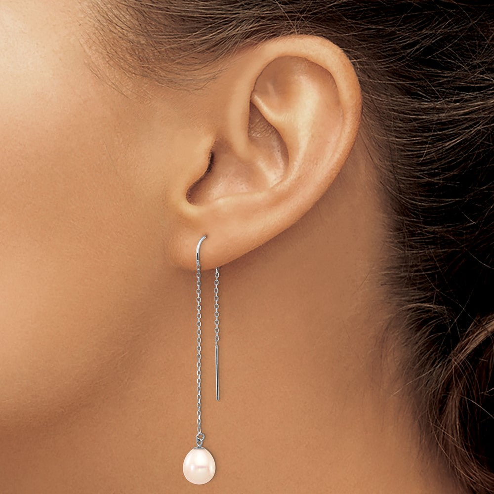 White Gold 7-8mm White Teardrop FW Cultured Pearl Threader Earrings - Model XF707E - Charlie & Co. Jewelry