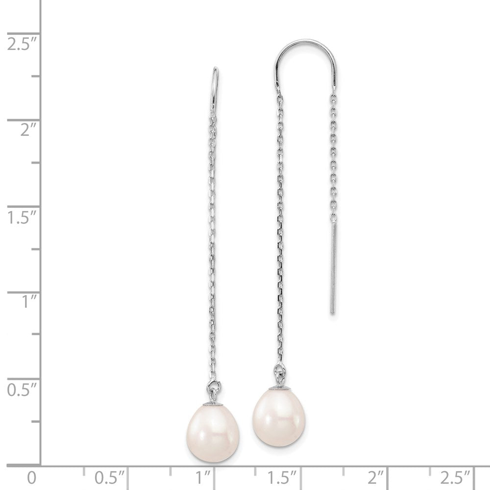 White Gold 7-8mm White Teardrop FW Cultured Pearl Threader Earrings - Model XF707E - Charlie & Co. Jewelry