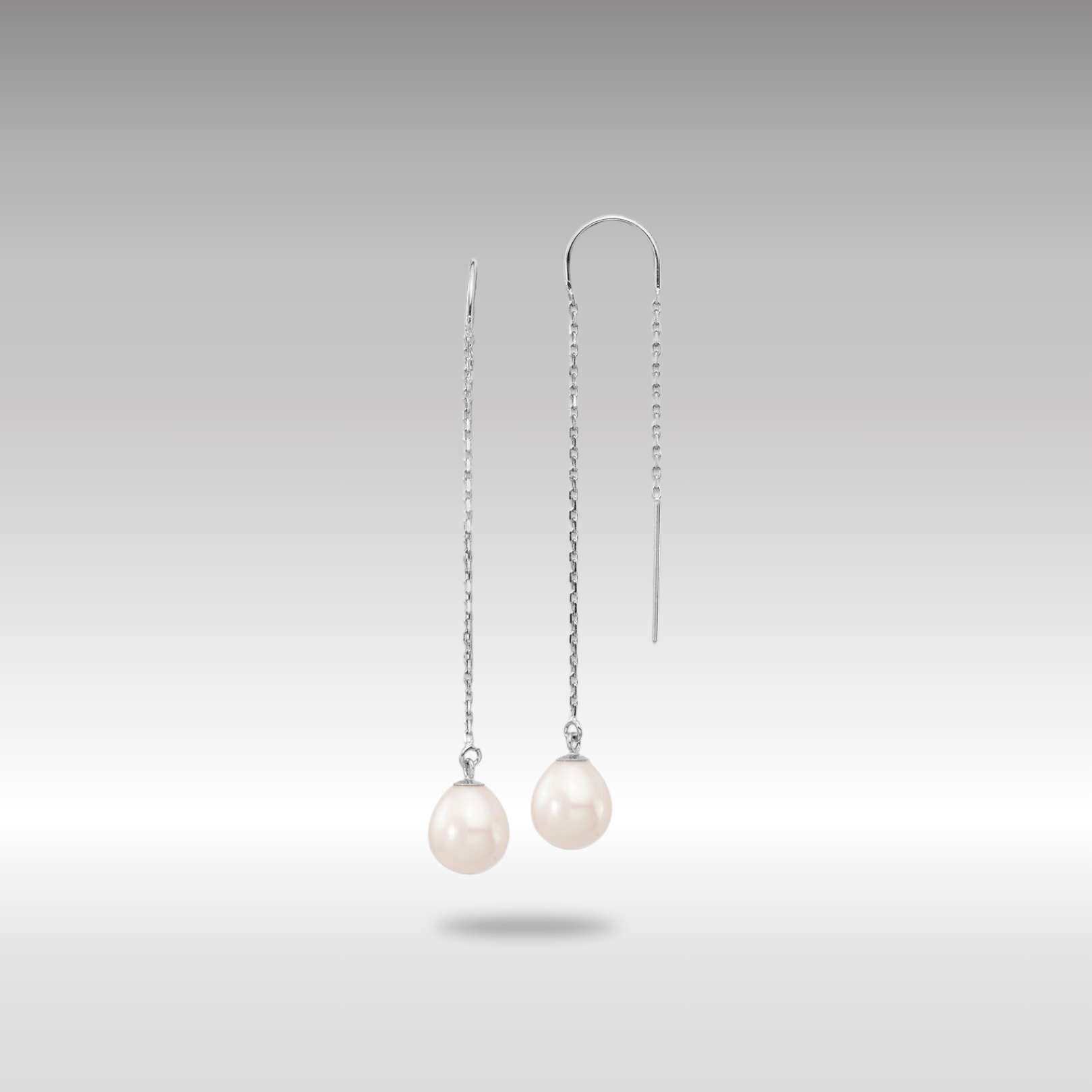 White Gold 7-8mm White Teardrop FW Cultured Pearl Threader Earrings - Model XF707E - Charlie & Co. Jewelry