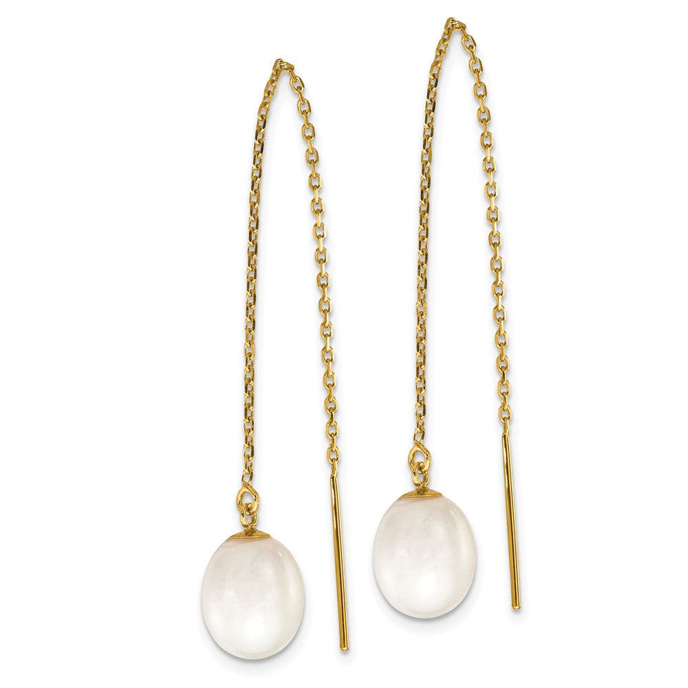 Gold 7-8mm White Rice FW Cultured Pearl Cable Chain Threader Earrings - Model XF711E - Charlie & Co. Jewelry