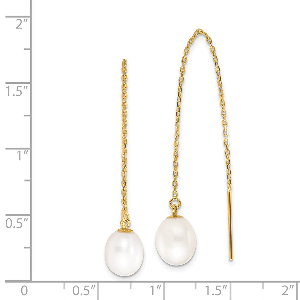 Gold 7-8mm White Rice FW Cultured Pearl Cable Chain Threader Earrings - Model XF711E - Charlie & Co. Jewelry