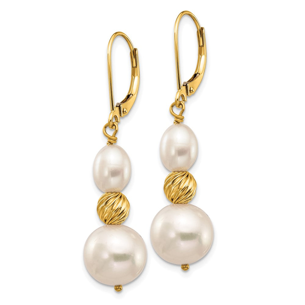 Gold 6-10mm White Freshwater Cultured Pearl D/C Bead Leverback Earrings - Model XF723E - Charlie & Co. Jewelry