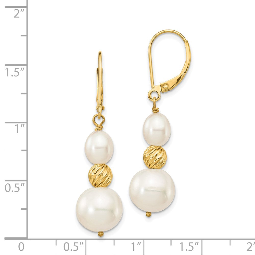 Gold 6-10mm White Freshwater Cultured Pearl D/C Bead Leverback Earrings - Model XF723E - Charlie & Co. Jewelry