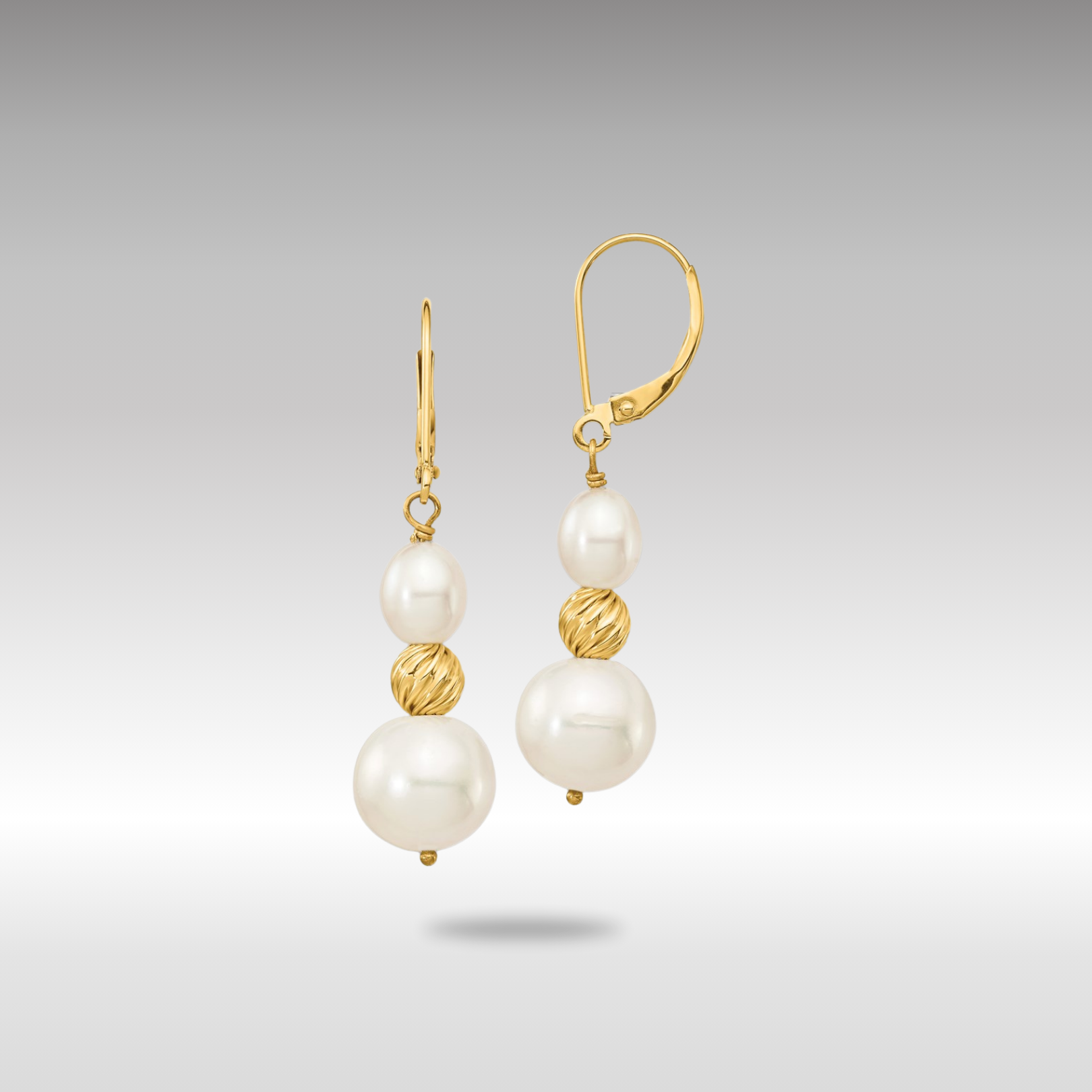 Gold 6-10mm White Freshwater Cultured Pearl D/C Bead Leverback Earrings - Model XF723E - Charlie & Co. Jewelry