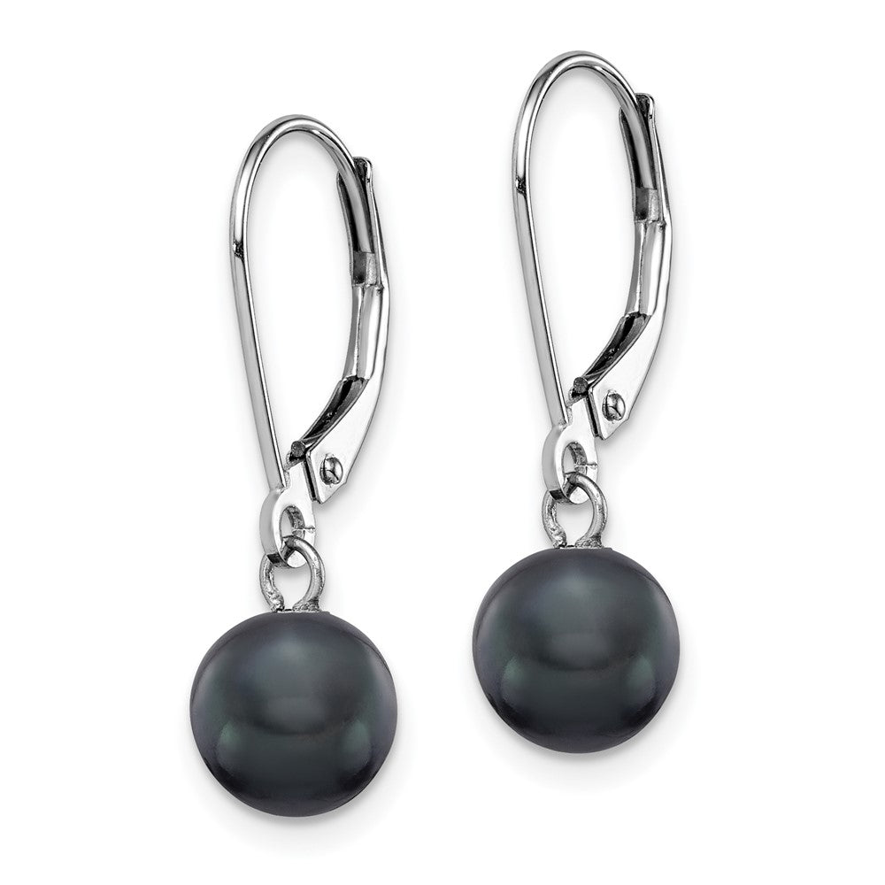 White Gold 7-8mm Black Round FWC Pearl Leverback Earrings - Model XF726E - Charlie & Co. Jewelry