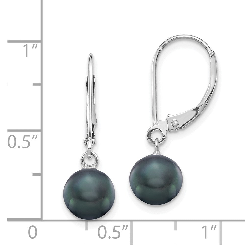 White Gold 7-8mm Black Round FWC Pearl Leverback Earrings - Model XF726E - Charlie & Co. Jewelry