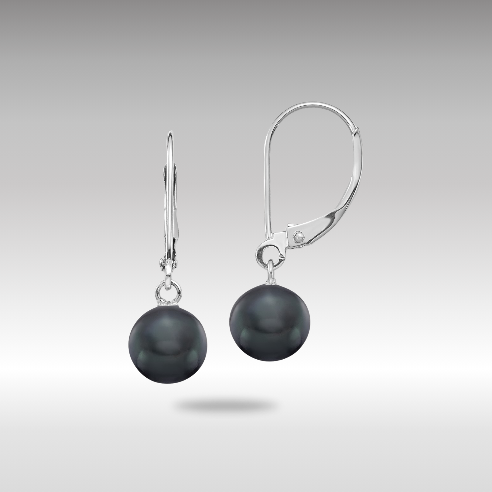 White Gold 7-8mm Black Round FWC Pearl Leverback Earrings - Model XF726E - Charlie & Co. Jewelry