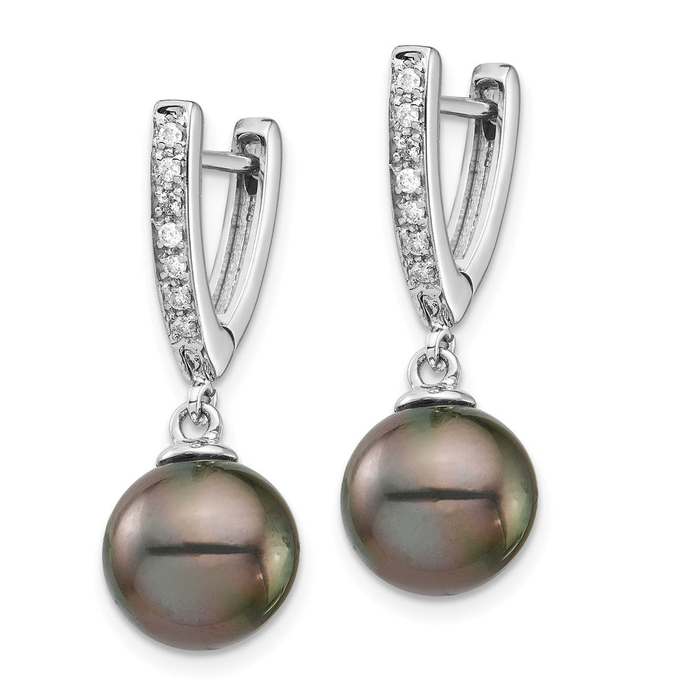 White Gold 9-10mm Round Saltwater Cultured Tahitian Pearl Diamond Dangle Earrings - Model XF733E - Charlie & Co. Jewelry