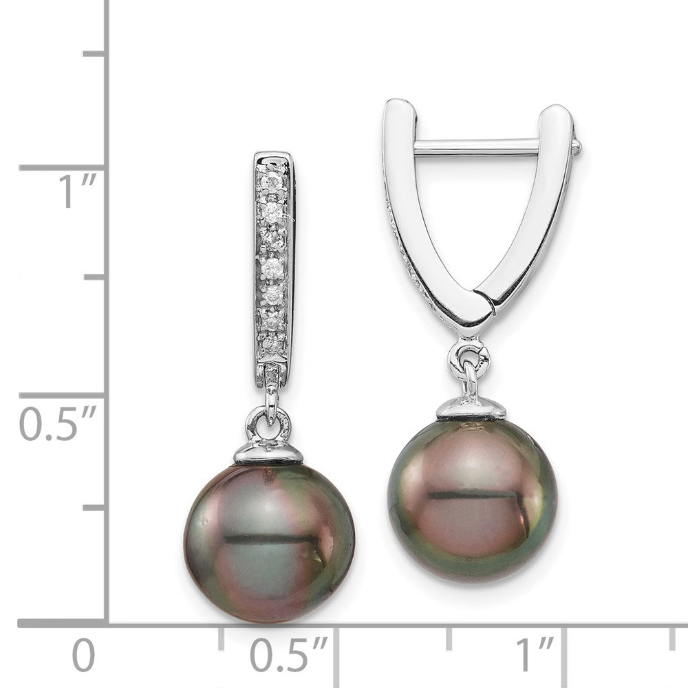 White Gold 9-10mm Round Saltwater Cultured Tahitian Pearl Diamond Dangle Earrings - Model XF733E - Charlie & Co. Jewelry