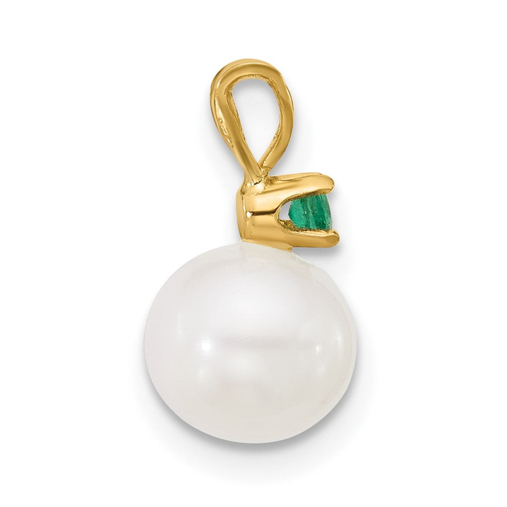 Charlie & Co Jewelry | 14k 7-7.5mm White Round Freshwater Cultured Pearl And .09em Emerald Pendant - Model XF741/E