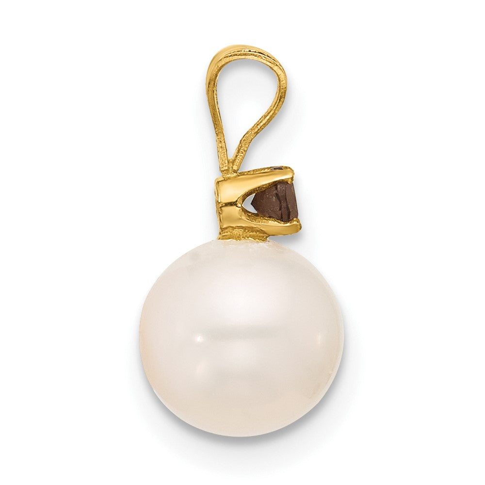 Charlie & Co Jewelry | 14k 7-7.5mm White Round Freshwater Cultured Pearl And .09sq Smoky Quartz Pendant - Model XF741/SQ