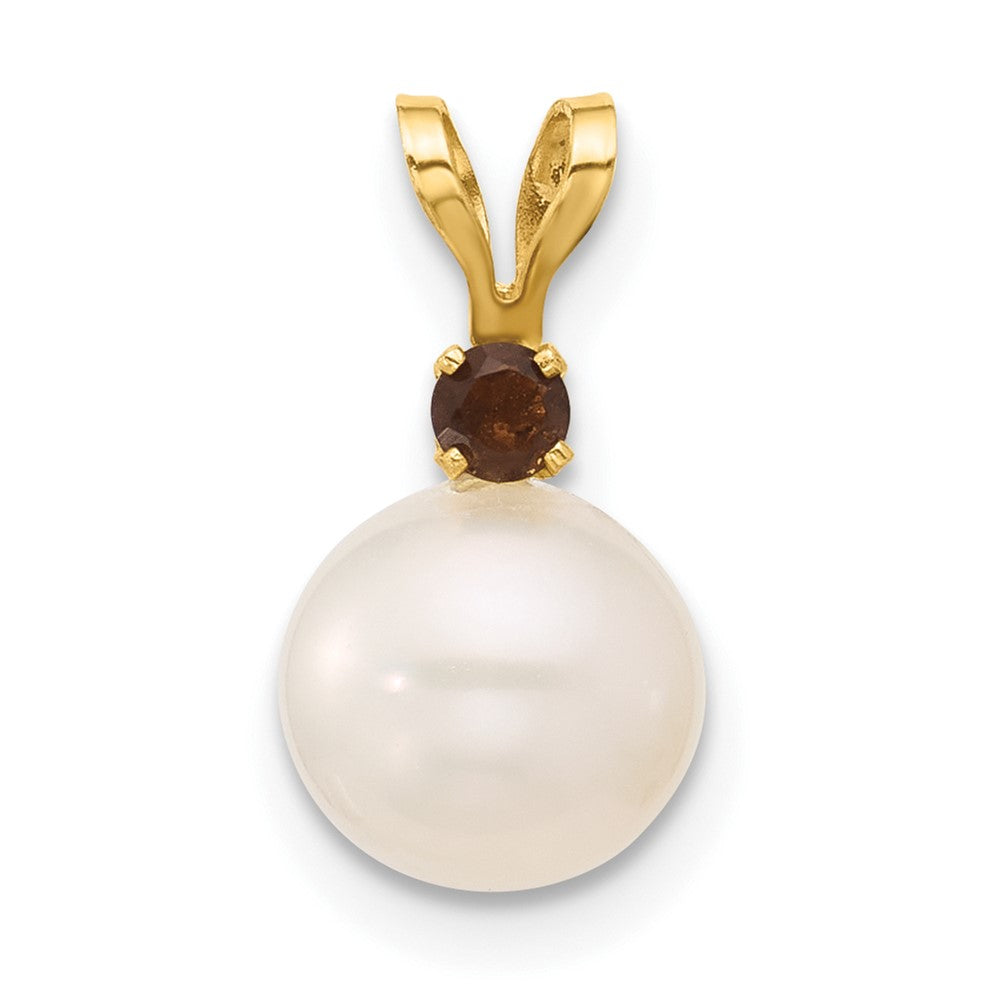 Charlie & Co Jewelry | 14k 7-7.5mm White Round Freshwater Cultured Pearl And .09sq Smoky Quartz Pendant - Model XF741/SQ