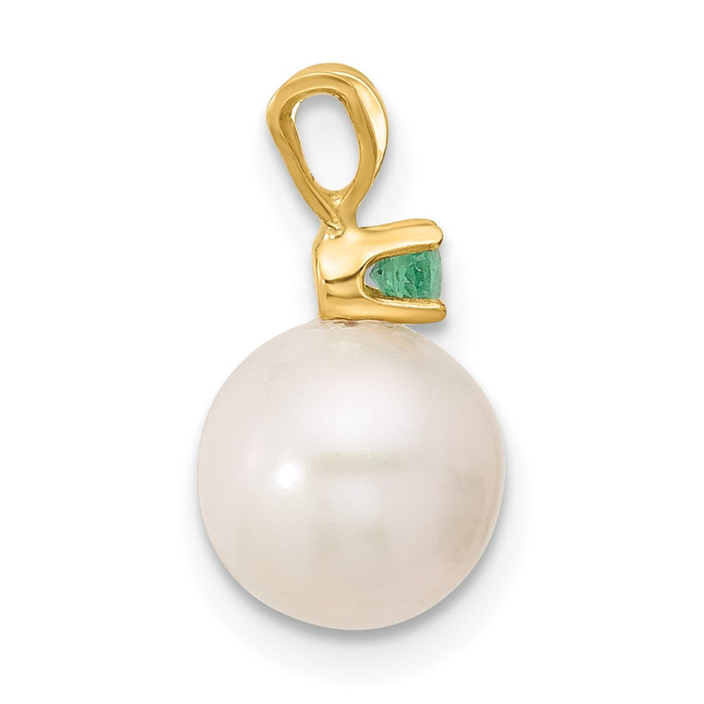 Charlie & Co Jewelry | 14k8-8.5mm White Round Freshwater Cultured Pearl And .09em Emerald Pendant - Model XF742/E