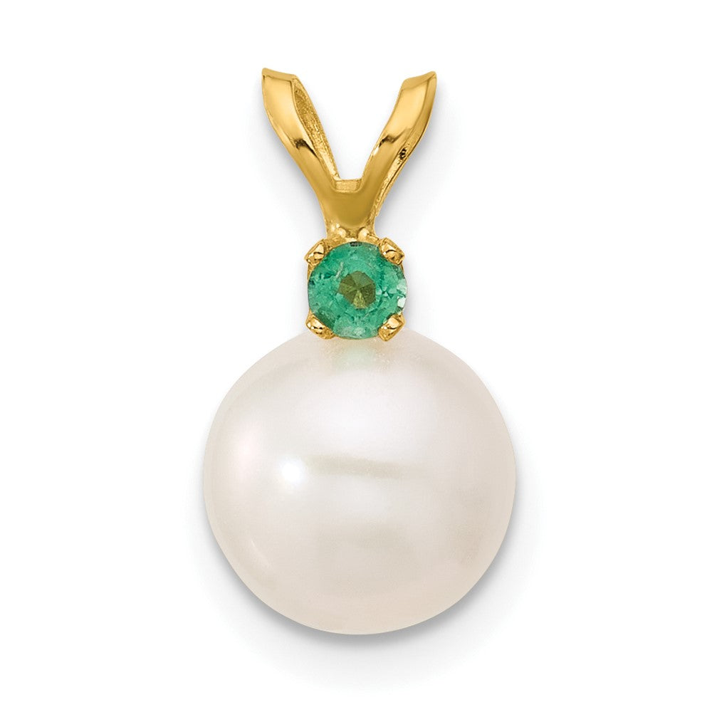 Charlie & Co Jewelry | 14k8-8.5mm White Round Freshwater Cultured Pearl And .09em Emerald Pendant - Model XF742/E
