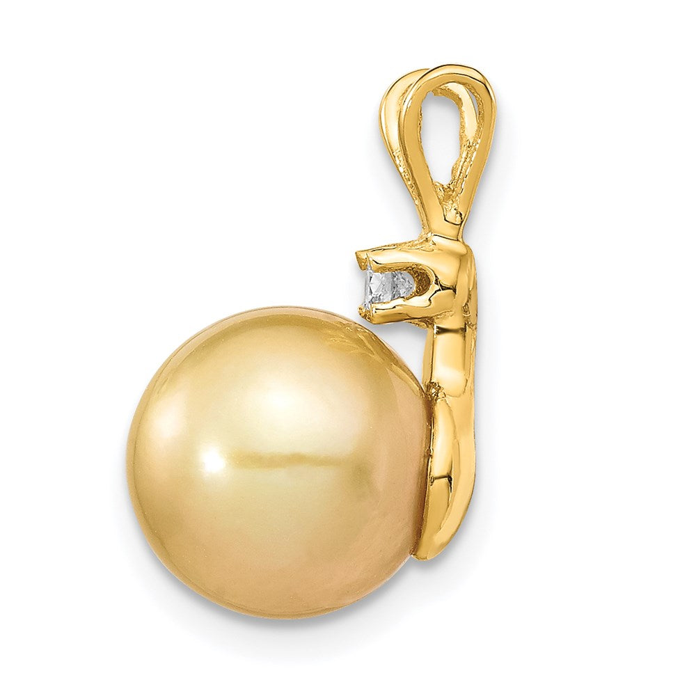 Gold 9-10mm Golden Saltwater Cultured South Sea Pearl .05ct Diamond Pendant - Model XF748 - Charlie & Co. Jewelry