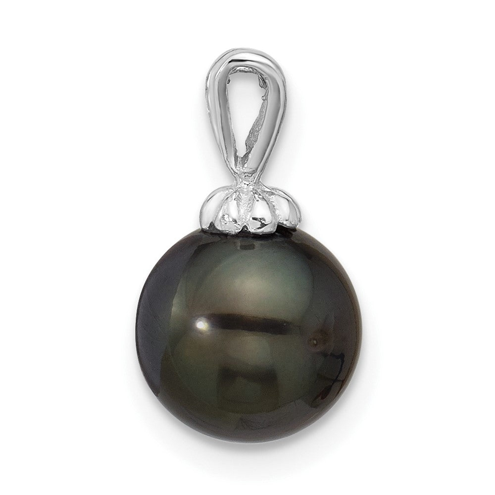 White Gold 8-9mm Round Black Saltwater Tahitian Pearl Pendant - Model XF761 - Charlie & Co. Jewelry