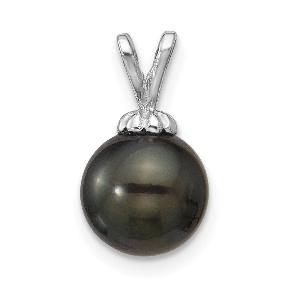 White Gold 8-9mm Round Black Saltwater Tahitian Pearl Pendant - Model XF761 - Charlie & Co. Jewelry