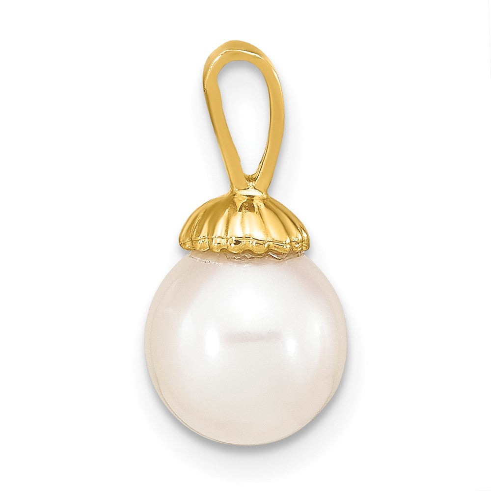 Gold 8-9mm White Round Freshwater Pearl Pendant Necklace - Model XF774 - Charlie & Co. Jewelry