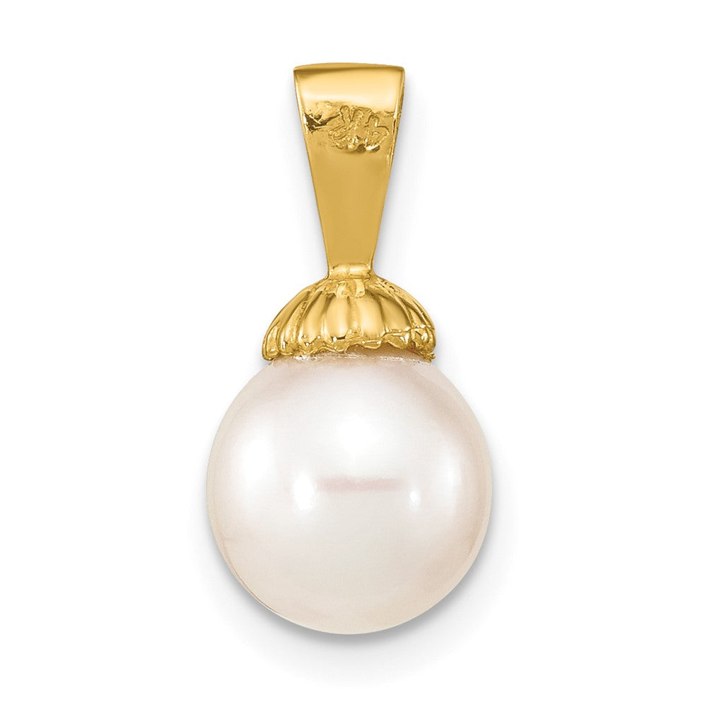 Gold 8-9mm White Round Freshwater Pearl Pendant Necklace - Model XF774 - Charlie & Co. Jewelry