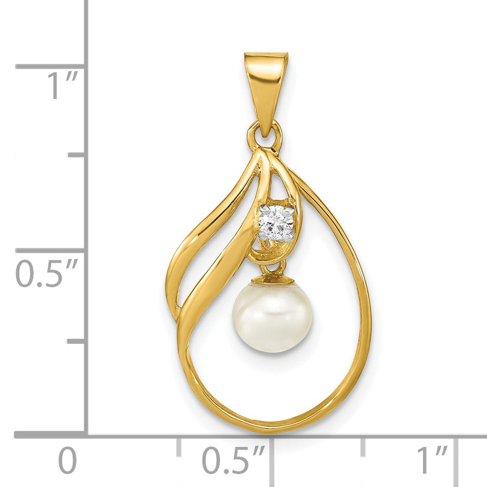 Charlie & Co Jewelry | 14k 5-6mm White Round Freshwater Cultured Pearl And .05 Carat Diamond Pendant - Model XF782