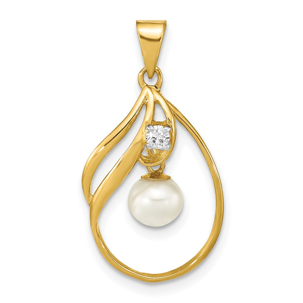 Charlie & Co Jewelry | 14k 5-6mm White Round Freshwater Cultured Pearl And .05 Carat Diamond Pendant - Model XF782