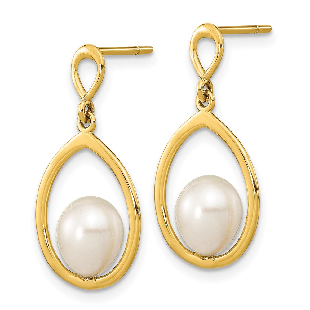 Gold 6-7mm Teardrop White FWC Pearl Dangle Earrings - Model XF799E - Charlie & Co. Jewelry