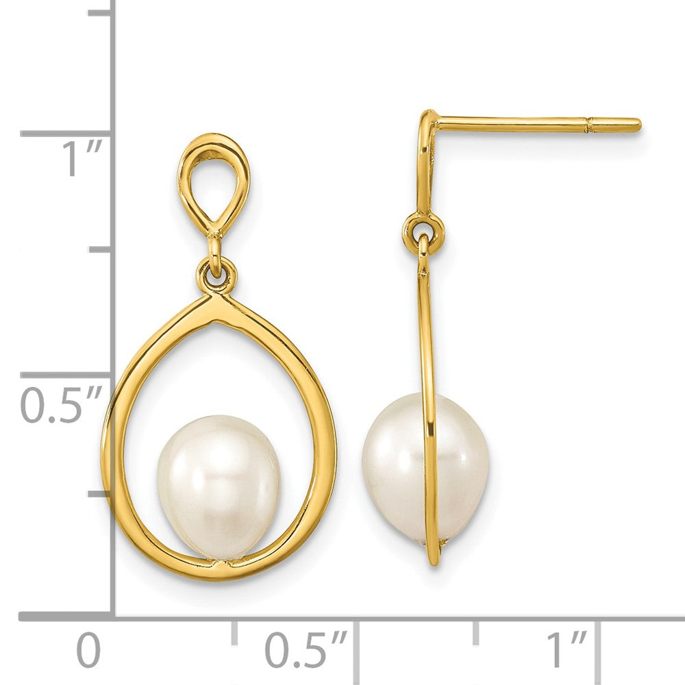 Gold 6-7mm Teardrop White FWC Pearl Dangle Earrings - Model XF799E - Charlie & Co. Jewelry