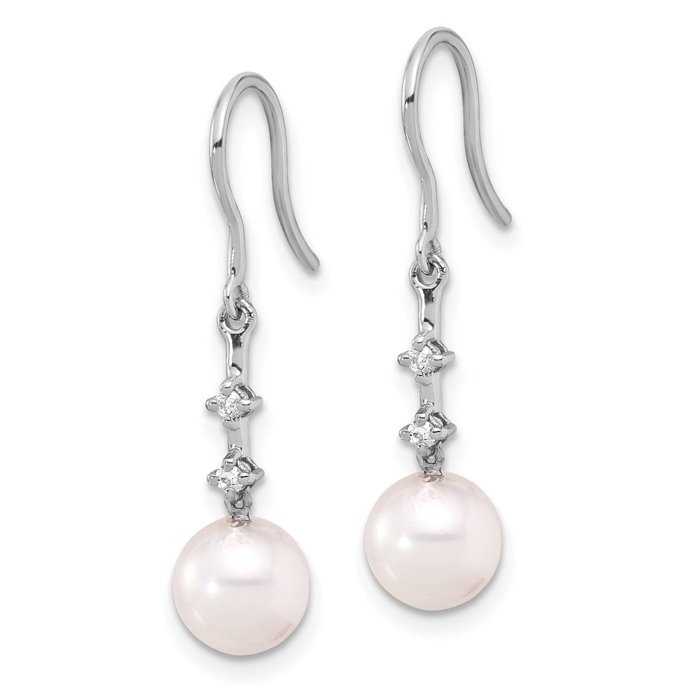 White Gold 7-8mm Wht Akoya Pearl .04ct Dia Shepherd Hook Earrings - Model XF839E - Charlie & Co. Jewelry