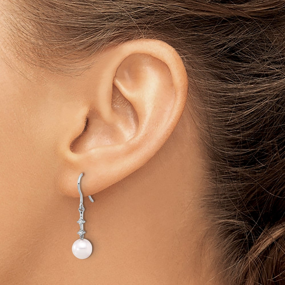 White Gold 7-8mm Wht Akoya Pearl .04ct Dia Shepherd Hook Earrings - Model XF839E - Charlie & Co. Jewelry