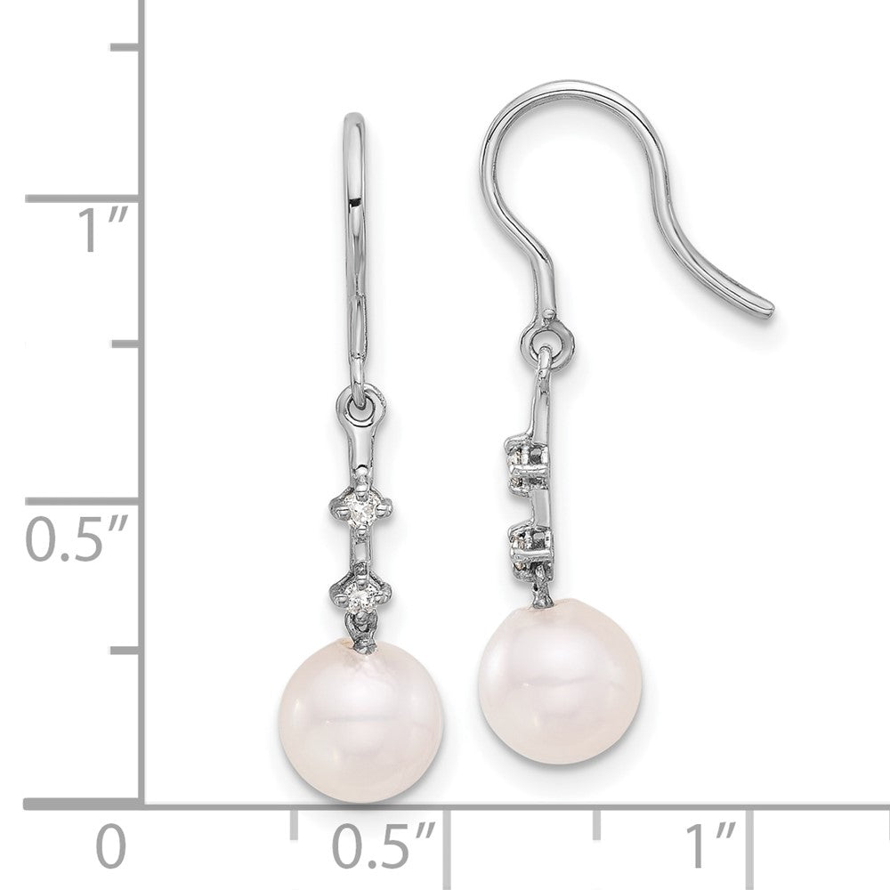 White Gold 7-8mm Wht Akoya Pearl .04ct Dia Shepherd Hook Earrings - Model XF839E - Charlie & Co. Jewelry