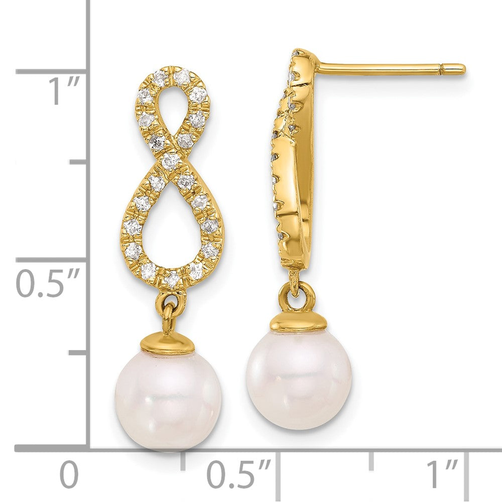 Gold 7-8mm Rnd Wht Akoya Pearl and .40ct Diamond Infinity Post Dangle Earrings - Model XF840E - Charlie & Co. Jewelry