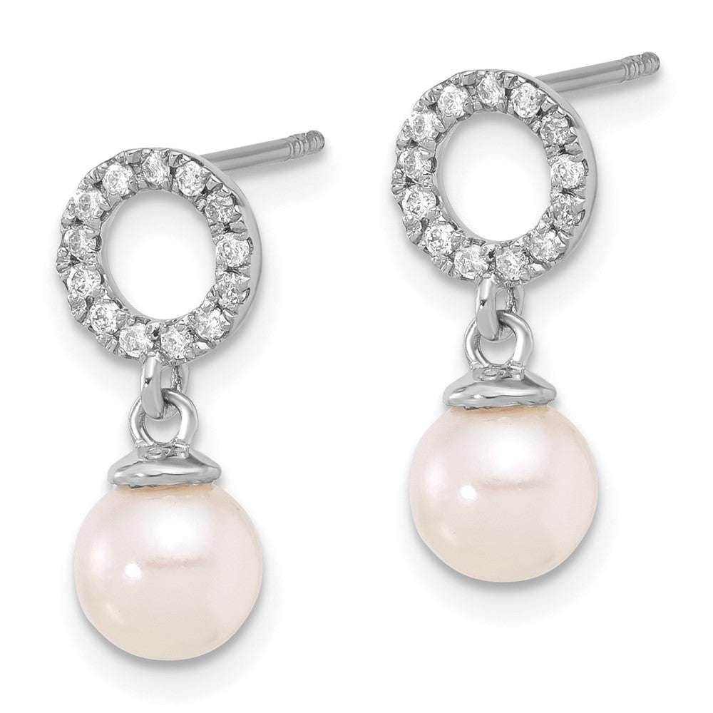 White Gold 6-7mm Rnd White Akoya Pearl and .20ct Diamond Dangle Earrings - Model XF841E - Charlie & Co. Jewelry