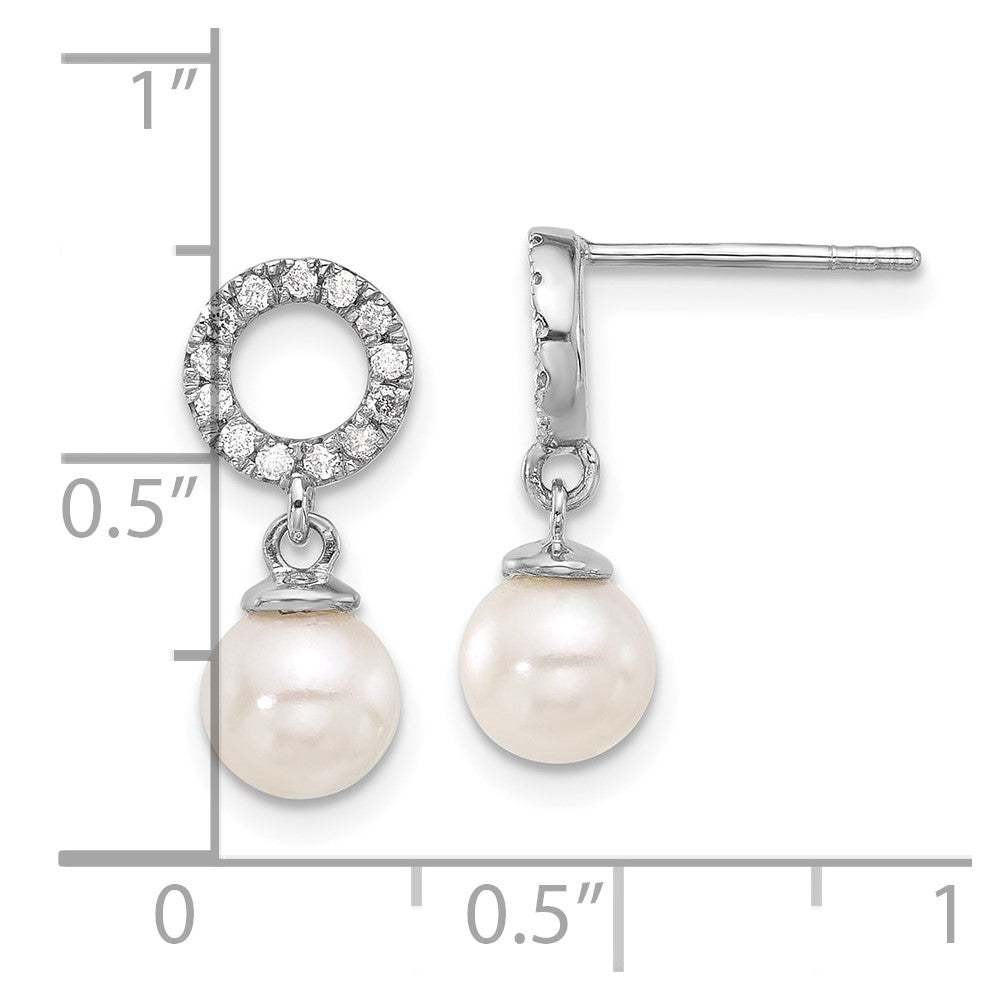 White Gold 6-7mm Rnd White Akoya Pearl and .20ct Diamond Dangle Earrings - Model XF841E - Charlie & Co. Jewelry