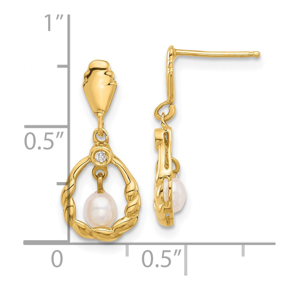 Gold 3-4mm Teardrop White FWC Pearl and .02ct Dia Post Dangle Earrings - Model XF843E - Charlie & Co. Jewelry