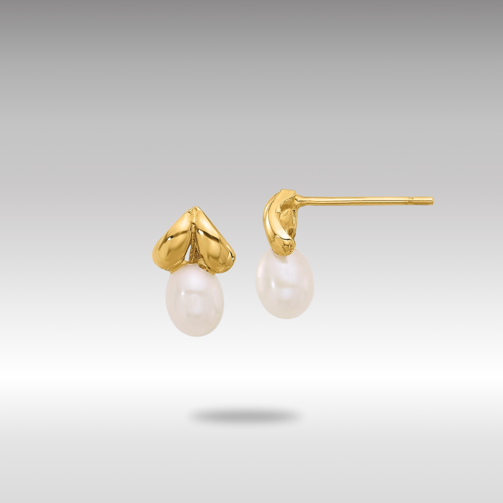 Gold 4-5mm Teardrop White Freshwater Cultured Pearl Post Earrings - Model XF854E - Charlie & Co. Jewelry