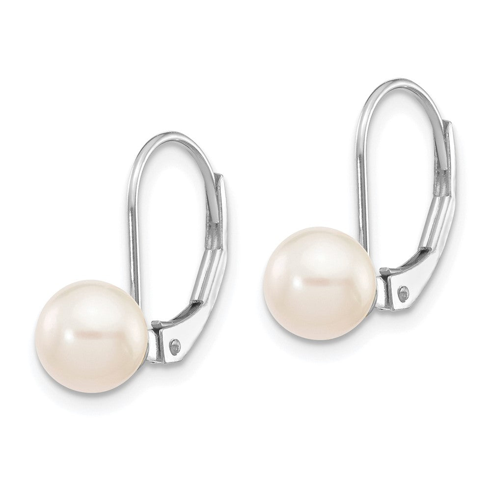 White Gold 6-7mm Round White Akoya Pearl Leverback Earrings - Model XFW480E - Charlie & Co. Jewelry