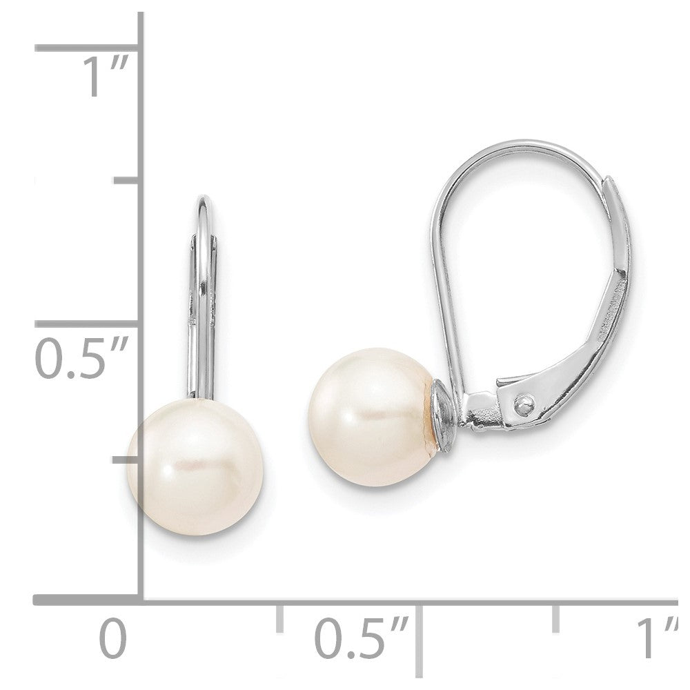 White Gold 6-7mm Round White Akoya Pearl Leverback Earrings - Model XFW480E - Charlie & Co. Jewelry