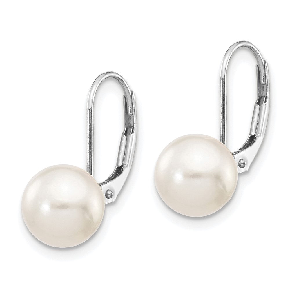 White Gold 8-9mm Round White Saltwater Akoya Leverback Earrings - Model XFW482E - Charlie & Co. Jewelry