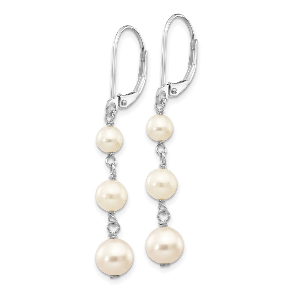 White Gold 4-6mm Semi-round FW Cultured Pearl Graduated Leverback Earrings Model-XFW569 - Charlie & Co. Jewelry