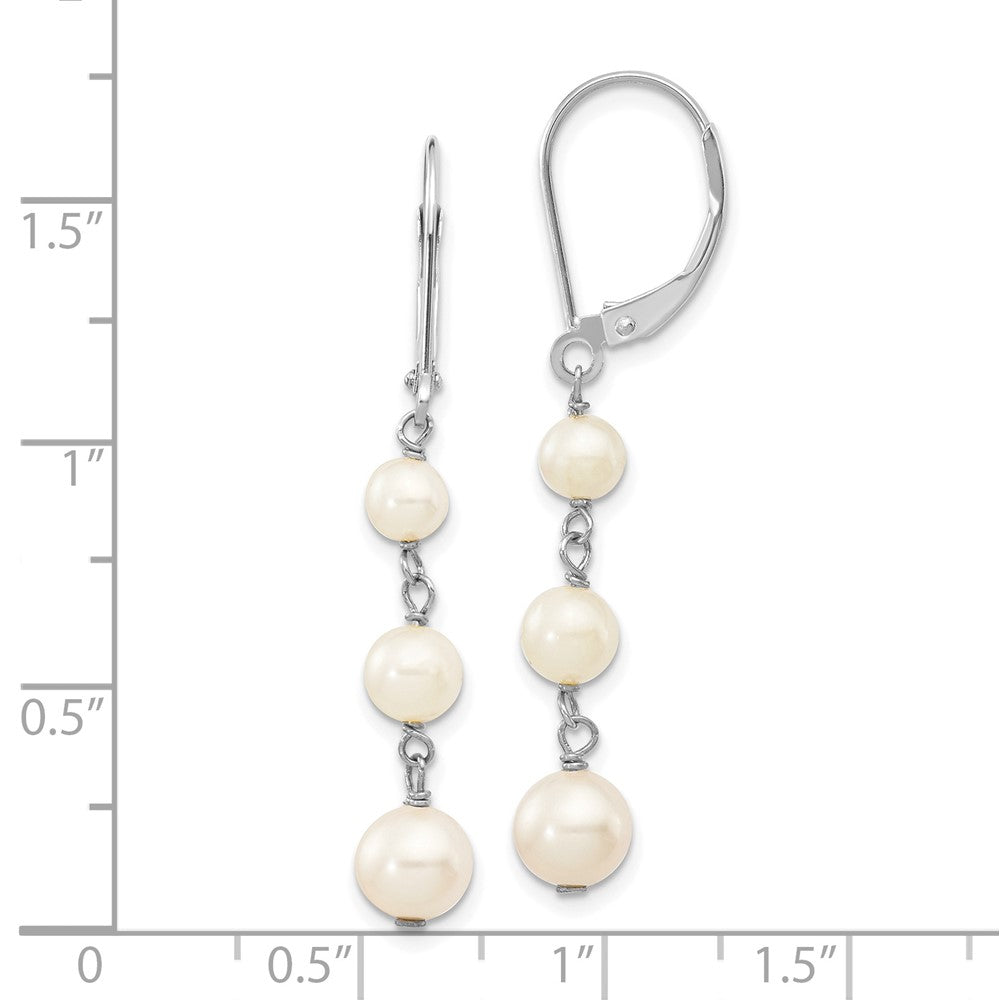 White Gold 4-6mm Semi-round FW Cultured Pearl Graduated Leverback Earrings Model-XFW569 - Charlie & Co. Jewelry