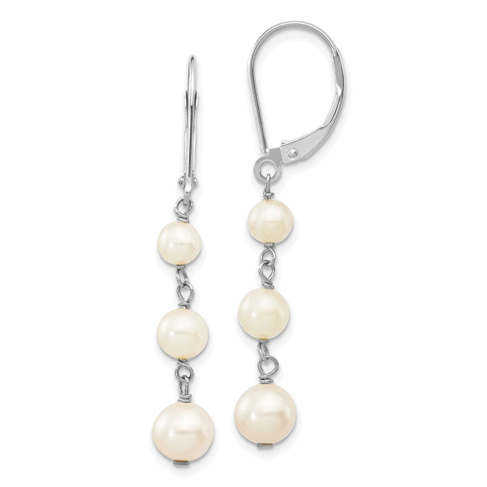 White Gold 4-6mm Semi-round FW Cultured Pearl Graduated Leverback Earrings Model-XFW569 - Charlie & Co. Jewelry