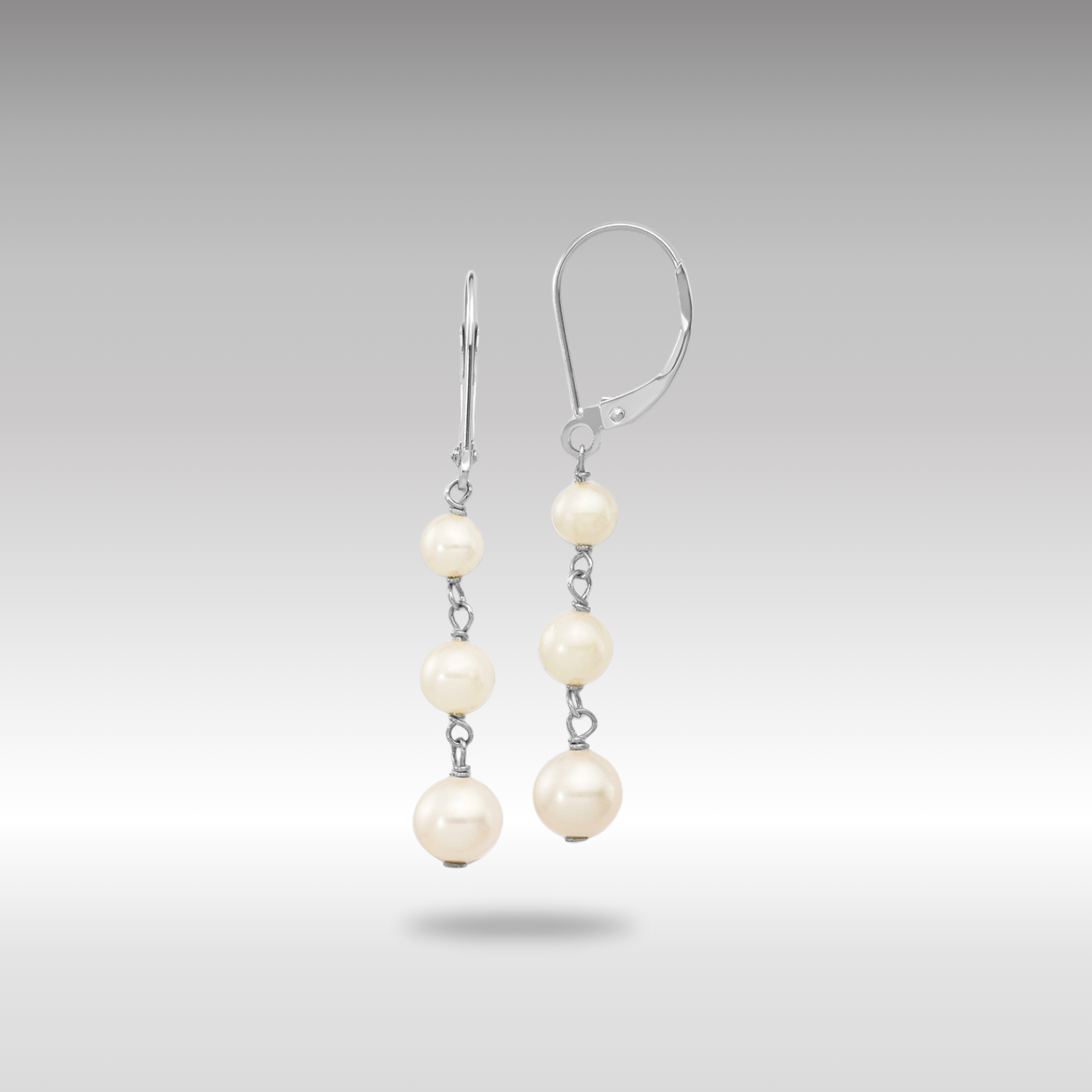 White Gold 4-6mm Semi-round FW Cultured Pearl Graduated Leverback Earrings Model-XFW569 - Charlie & Co. Jewelry