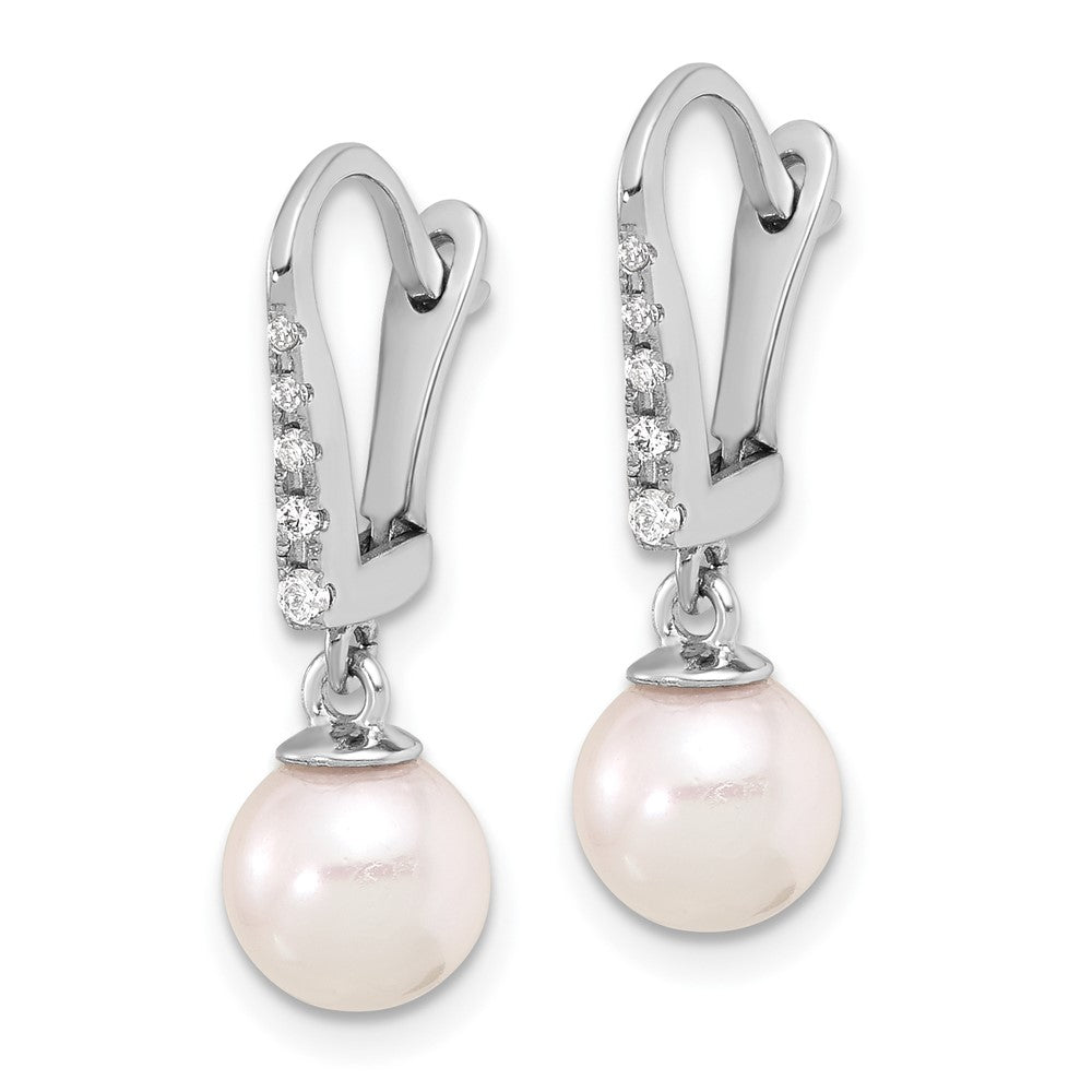 White Gold 6-7mm Rnd Wht Akoya Pearl and .085ct Dia Dangle Earrings - Model XFW838E - Charlie & Co. Jewelry