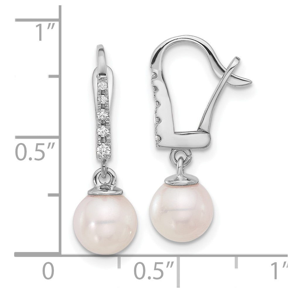 White Gold 6-7mm Rnd Wht Akoya Pearl and .085ct Dia Dangle Earrings - Model XFW838E - Charlie & Co. Jewelry