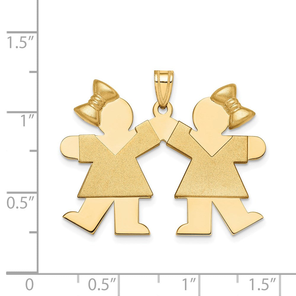 Charlie & Co Jewelry | 14k Solid Engravable Large Double Girls With Bows Charm - Model XK298
