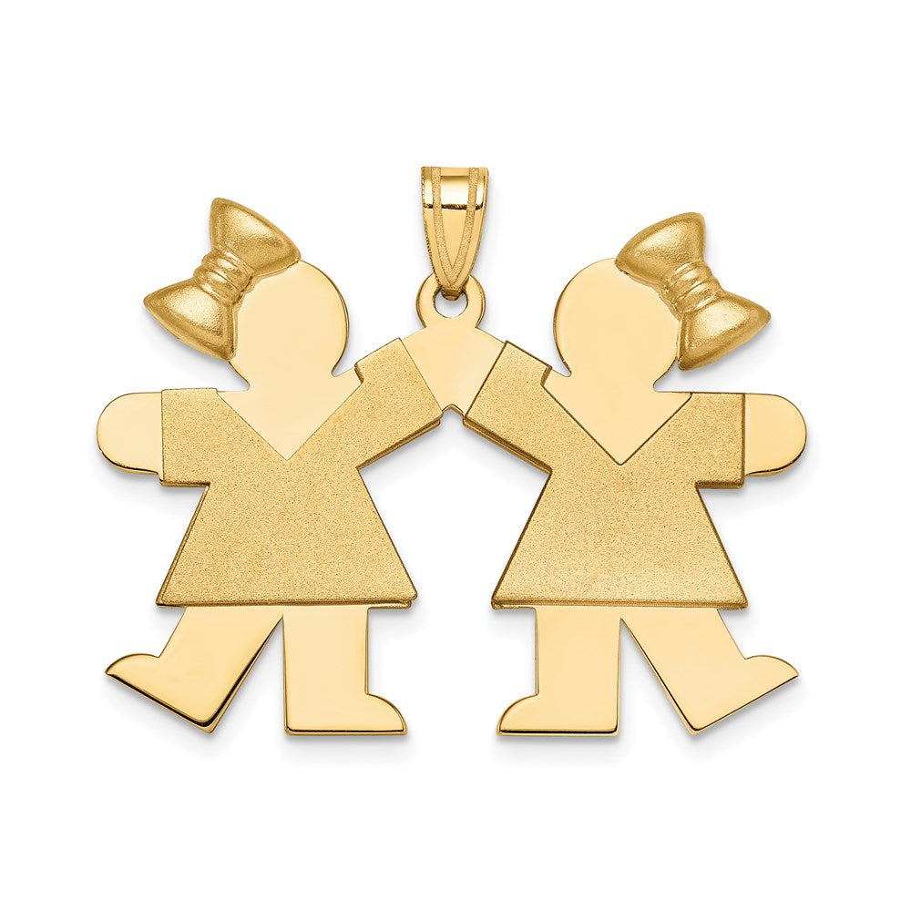 Charlie & Co Jewelry | 14k Solid Engravable Large Double Girls With Bows Charm - Model XK298