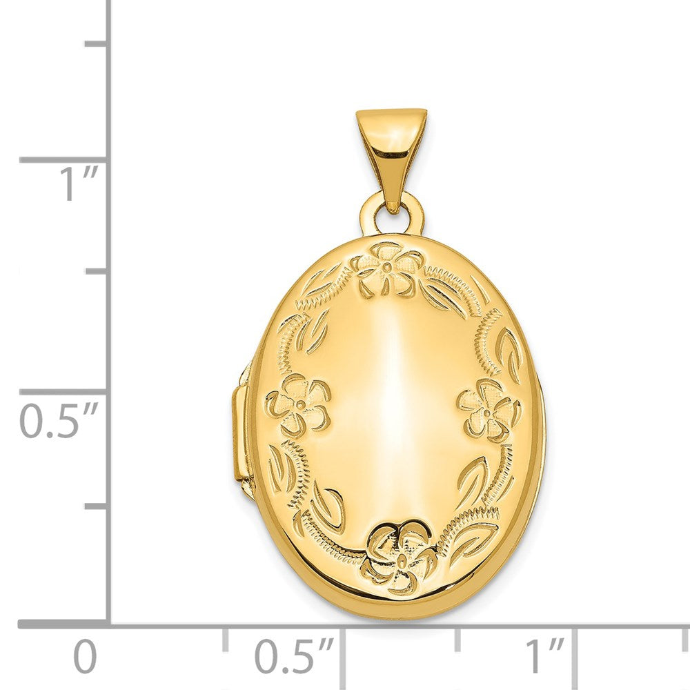 Gold Hand Engraved Floral Oval Locket Pendant - Model XL113 - Charlie & Co. Jewelry